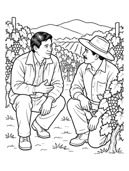 Free printable Cesar Chavez Talking With Vineyard Worker coloring page