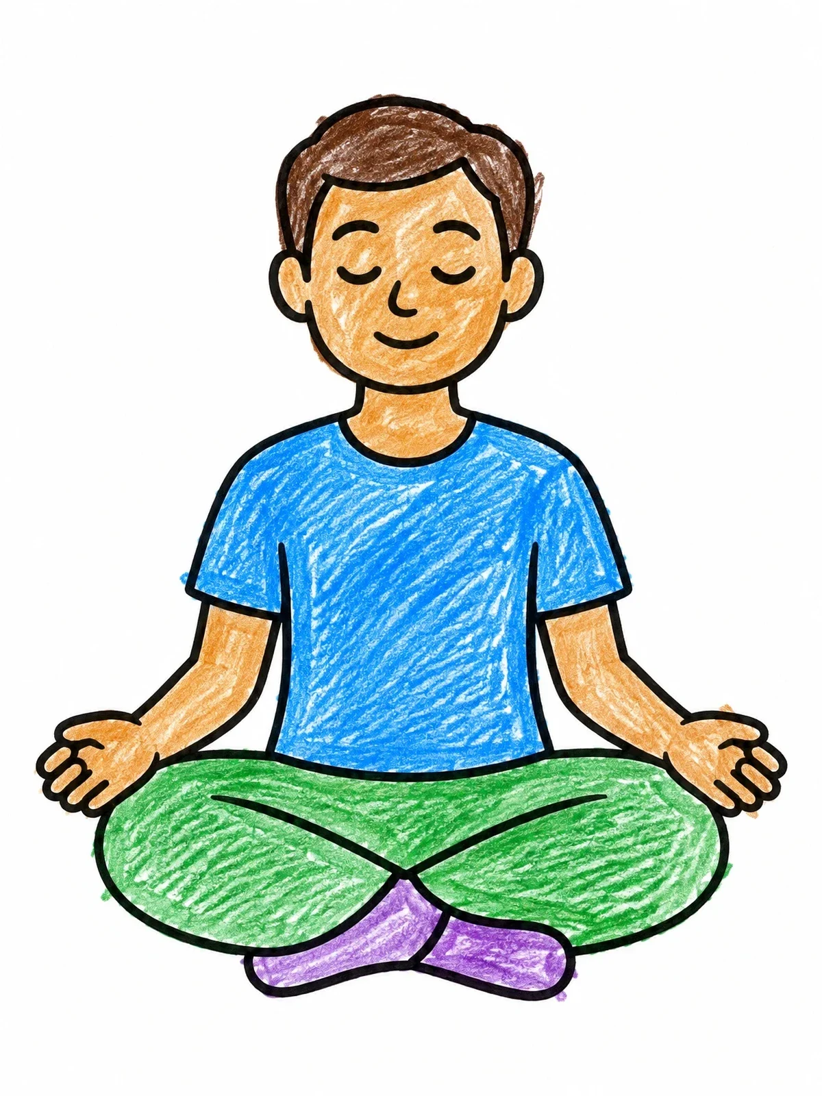 Colored example of the Boy In Lotus Meditation Pose coloring page