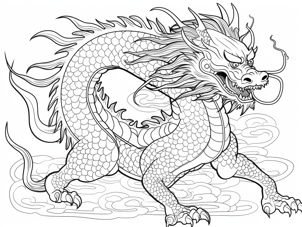 Challenging Chinese Dragon Pattern - Coloring Page