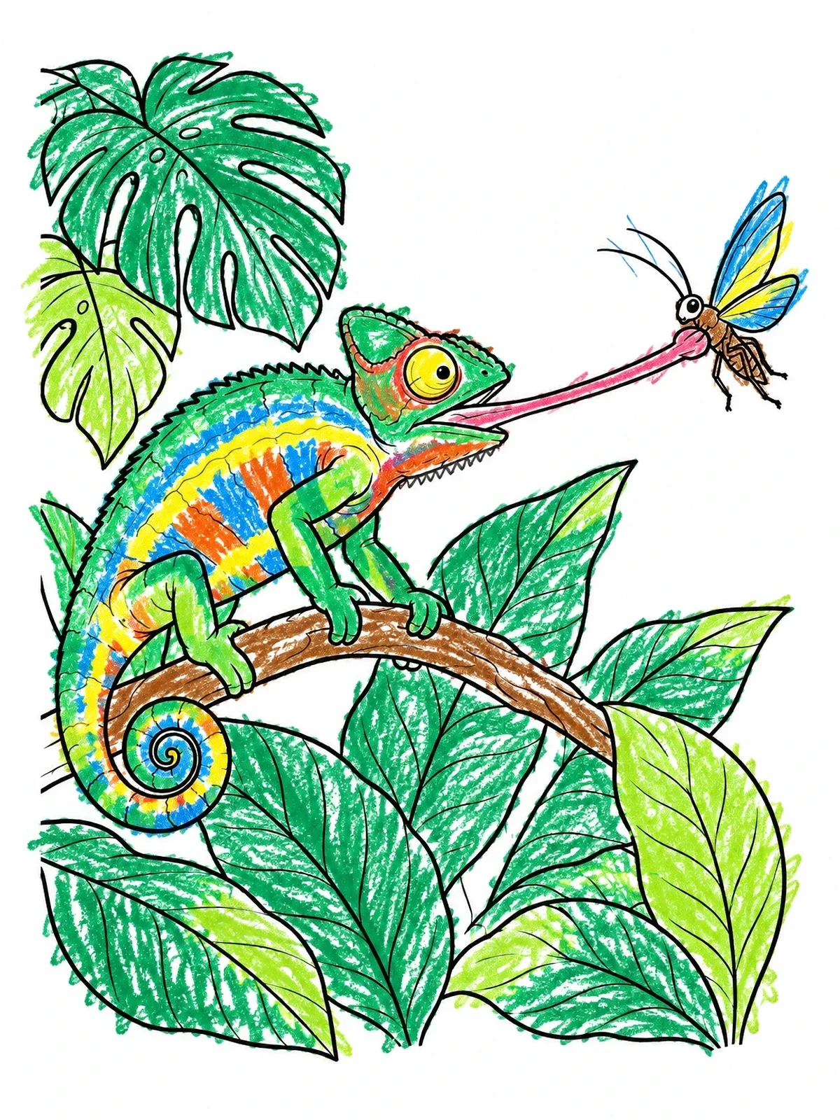 Colored example of the Chameleon Catching An Insect coloring page
