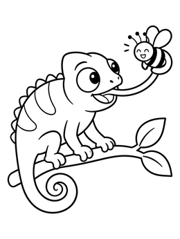 Free printable Chameleon Catching A Little Bee coloring page