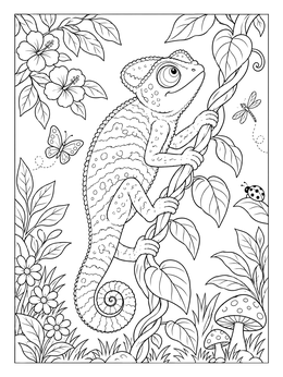 Free printable Chameleon Climbing A Jungle Vine coloring page