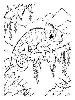 Free printable Chameleon In The Cloud Forest coloring page