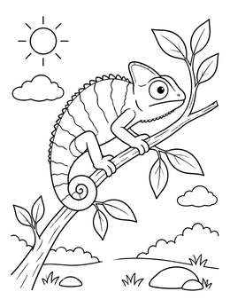 Free printable Chameleon Resting On A Tree Branch coloring page