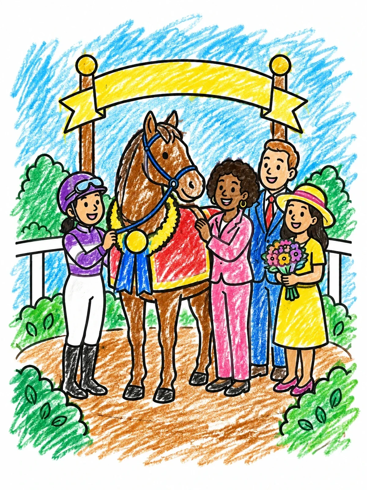Colored example of the Champion Racehorse In Winner Circle coloring page