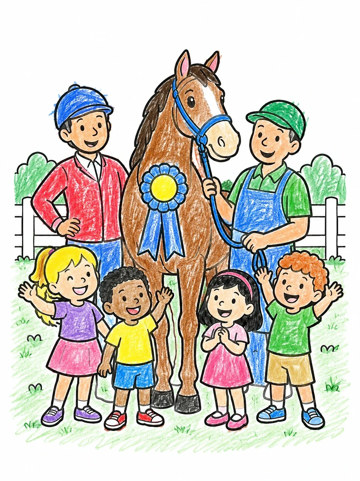 Colored example of the Champion Racehorse With Friendly Team coloring page