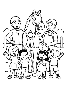 Free printable Champion Racehorse With Friendly Team coloring page