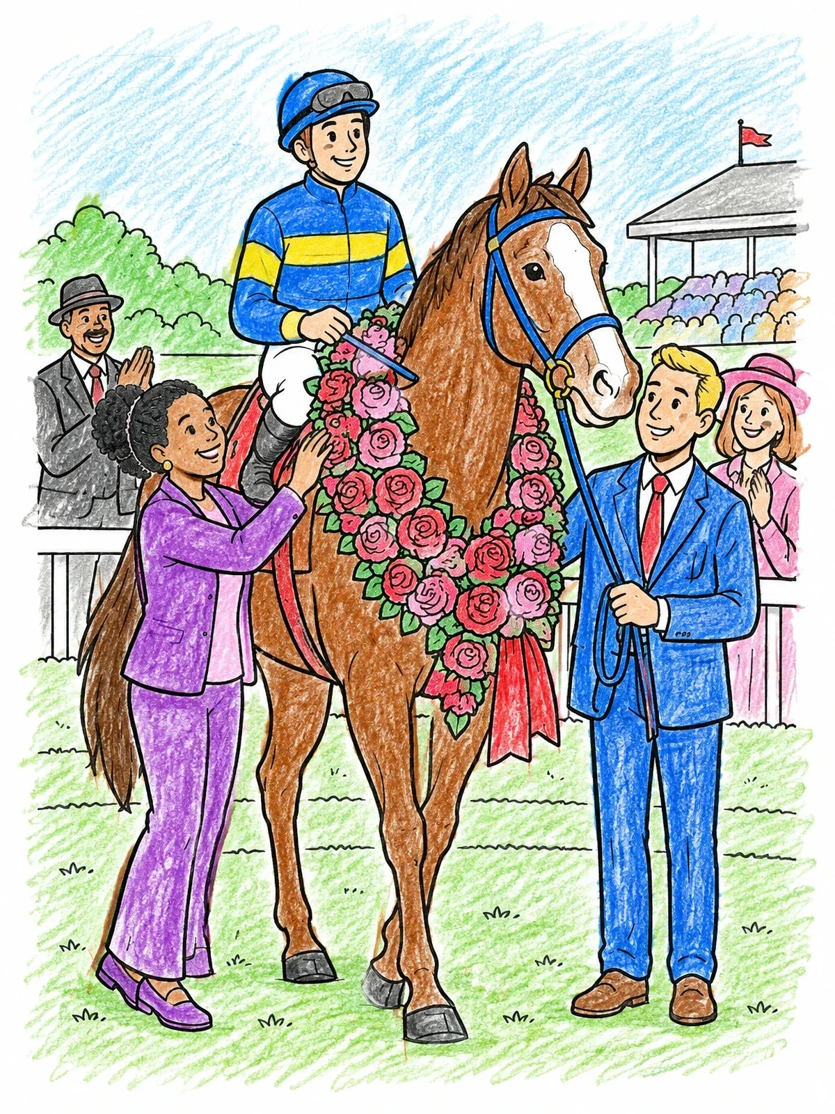 Colored example of the Champion Racehorse With Rose Garland coloring page