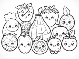 Printable Kawaii Fruit Coloring Sheet - Coloring Page