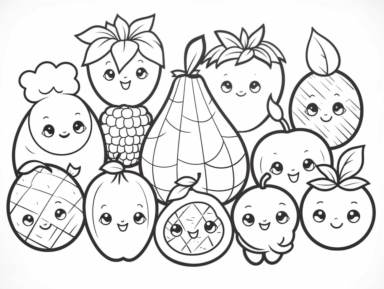 Charming Kawaii Fruit Coloring Sheet - Coloring Page