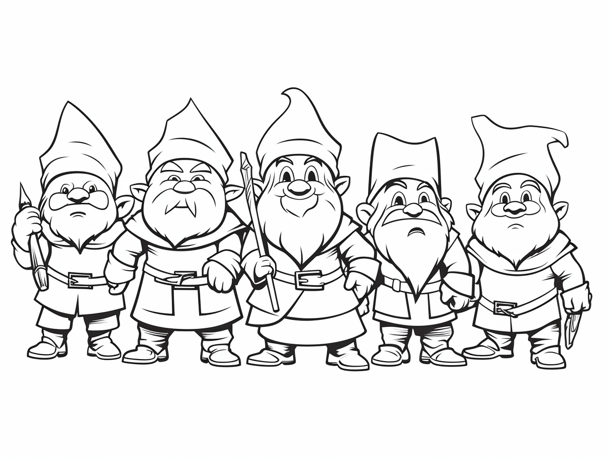 Charming Seven Dwarfs Drawing - Coloring Page