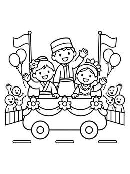 Free printable Children On A Festival Parade Float coloring page