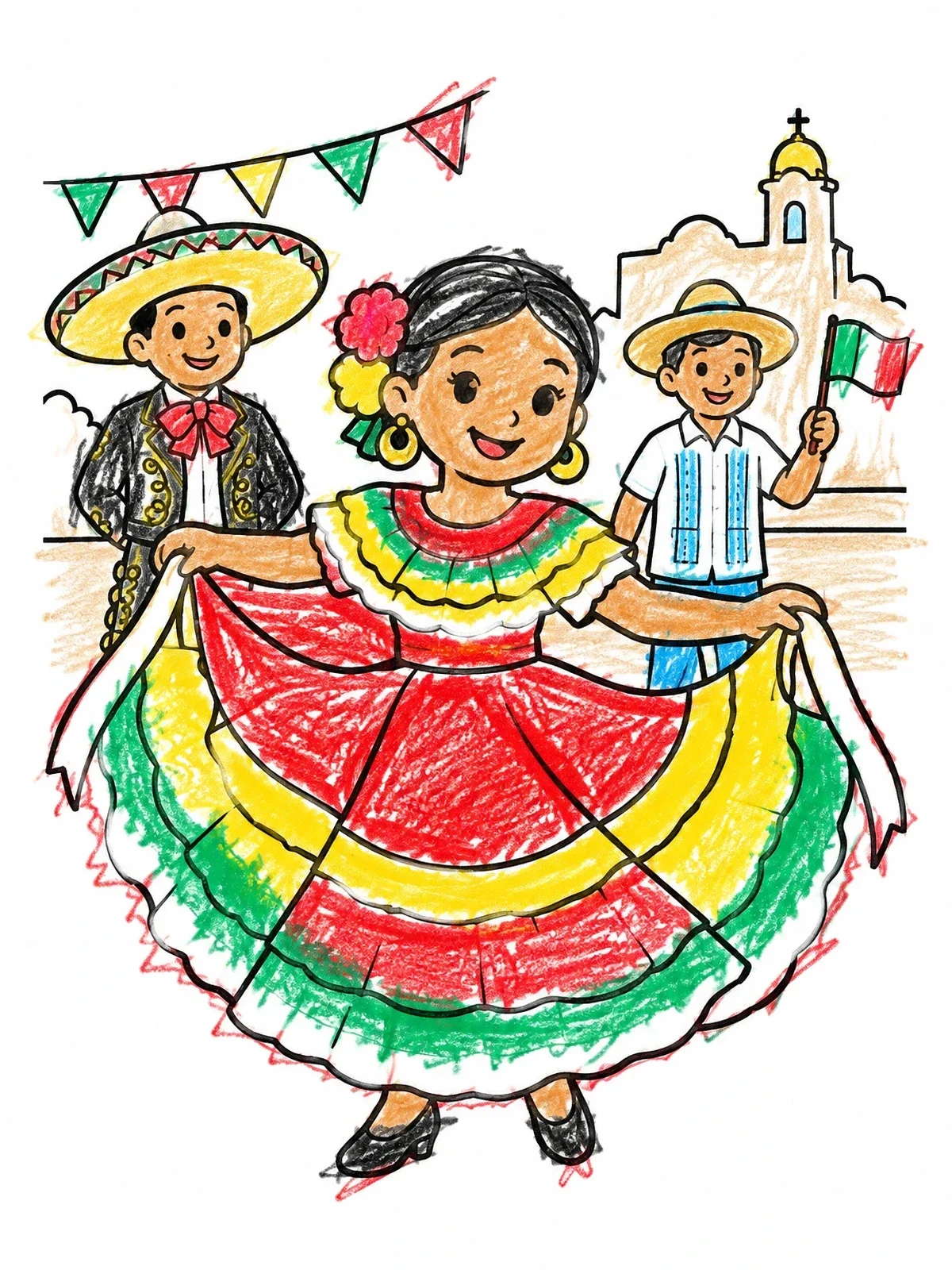 Colored example of the Folklorico Dancer At Festival coloring page