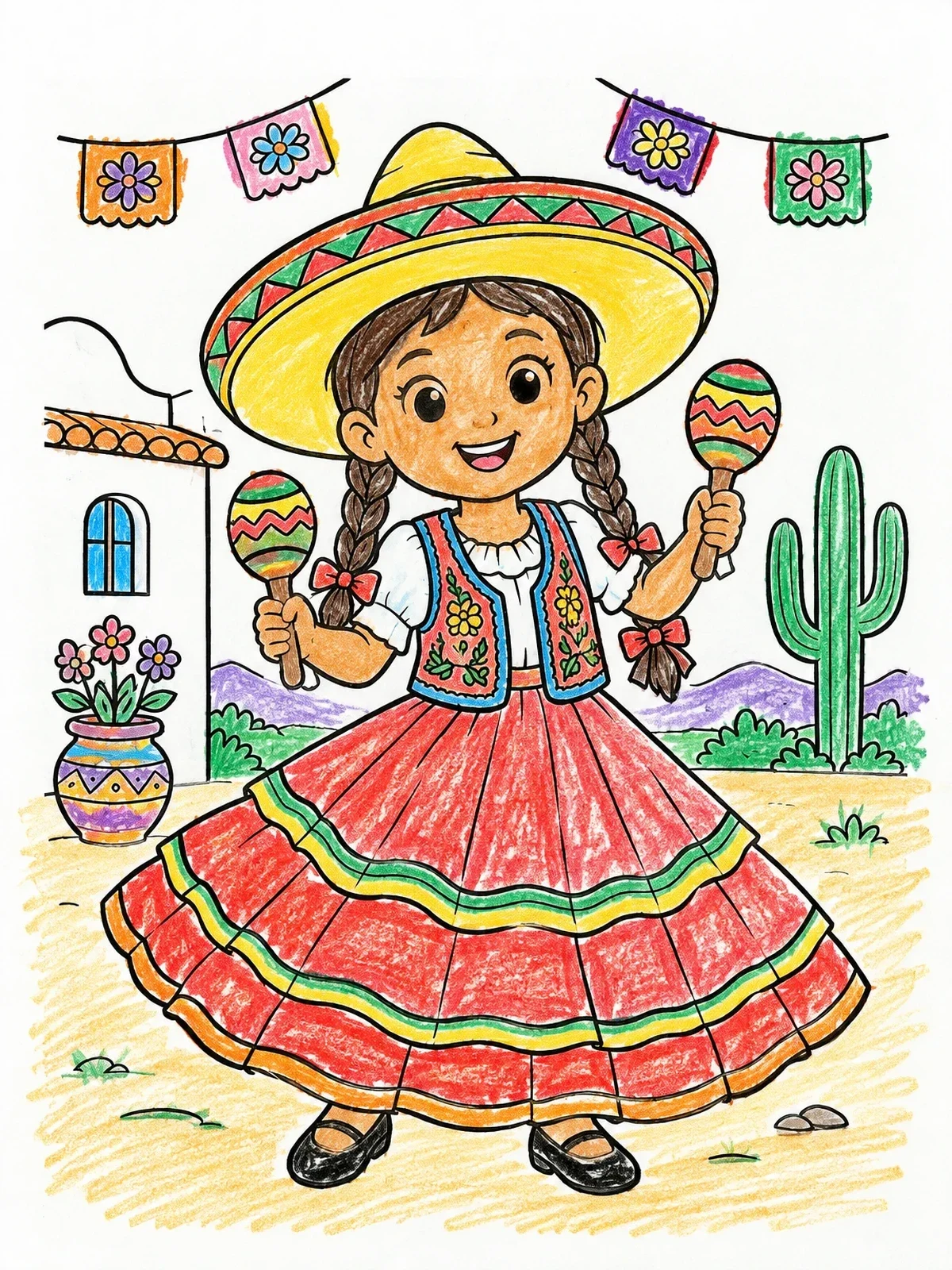 Colored example of the Festival Dancer With Maracas coloring page