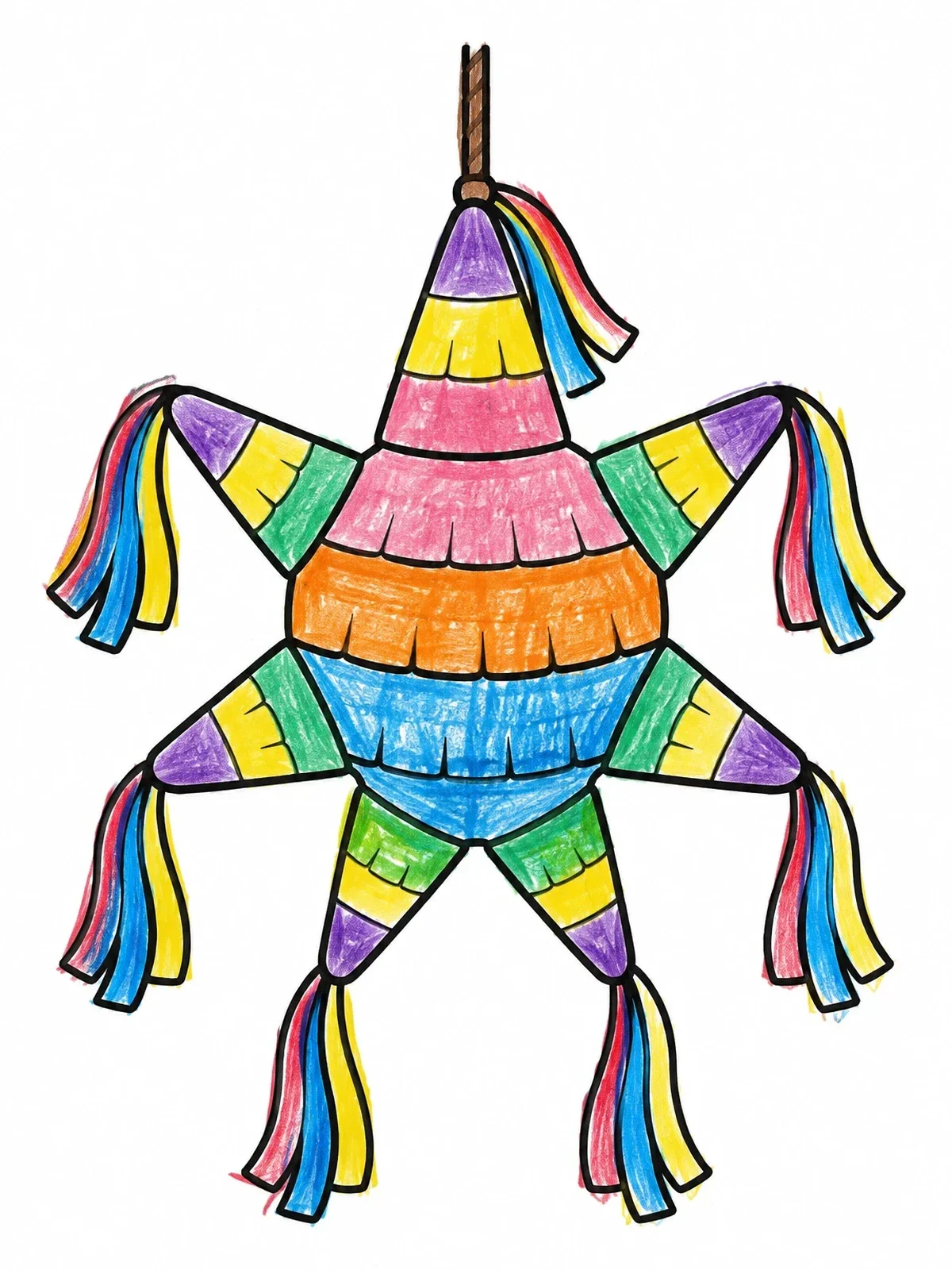 Colored example of the Festive Star Pinata With Tassels coloring page