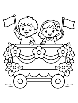 Free printable Kids On A Festival Parade Float coloring page