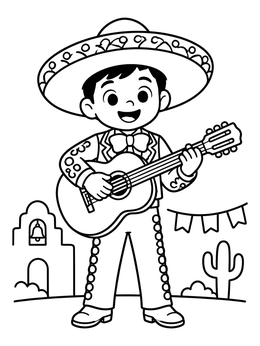 Free printable Young Mariachi Playing Guitar coloring page