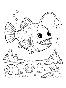 Free printable Cheerful Anglerfish On Ocean Floor coloring page