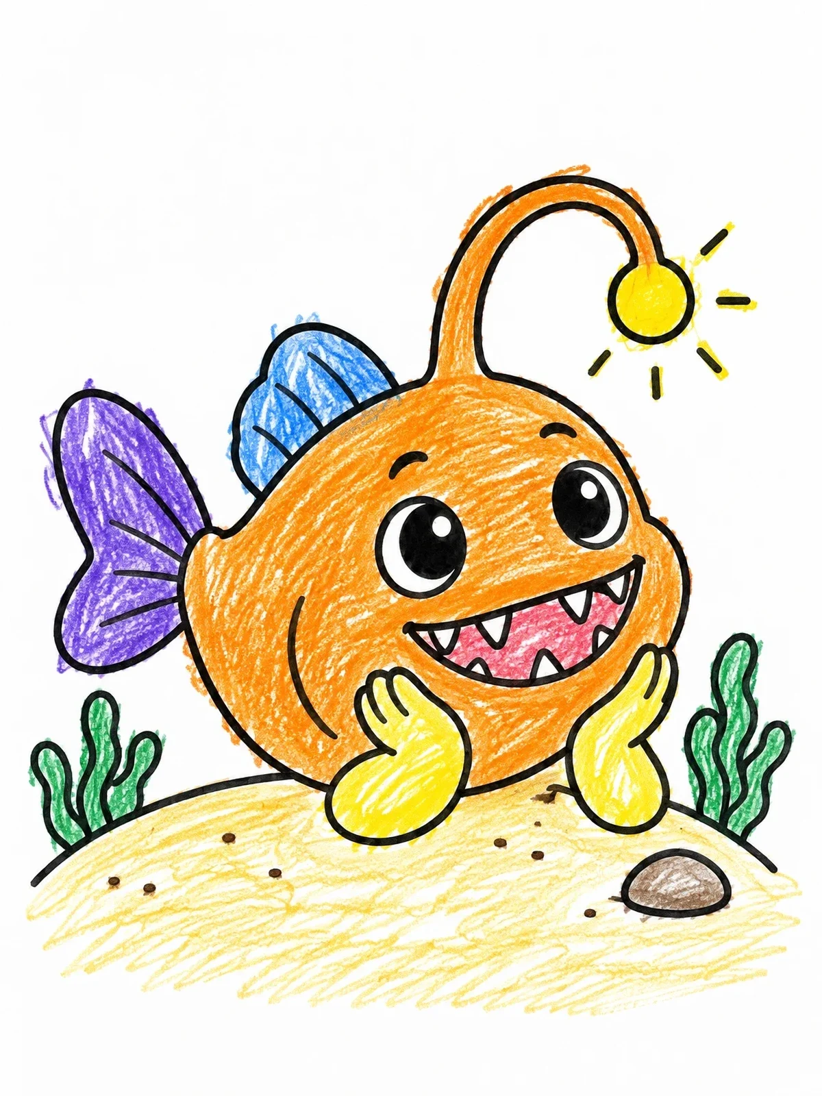 Colored example of the Cheerful Anglerfish On The Seabed coloring page