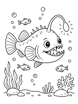 Free printable Cheerful Anglerfish Under The Sea coloring page