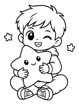 Free printable Cheerful Anime Boy Hugging A Star coloring page