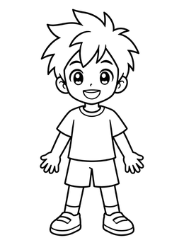 Free printable Cheerful Anime Boy Standing coloring page