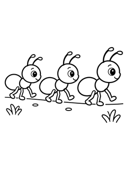 Free printable Three Cheerful Ants Marching Together coloring page