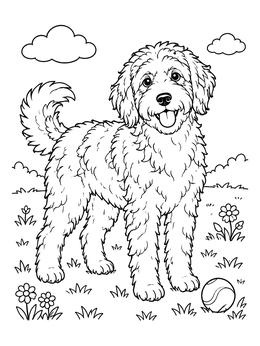 Free printable Cheerful Aussiedoodle In The Meadow coloring page