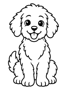 Free printable Cheerful Aussiedoodle Puppy Sitting Down coloring page