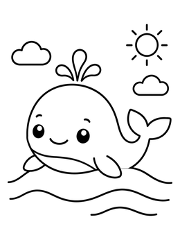 Free printable Cheerful Baby Whale In The Ocean coloring page