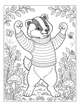 Free printable Cheerful Badger In A Cozy Sweater coloring page