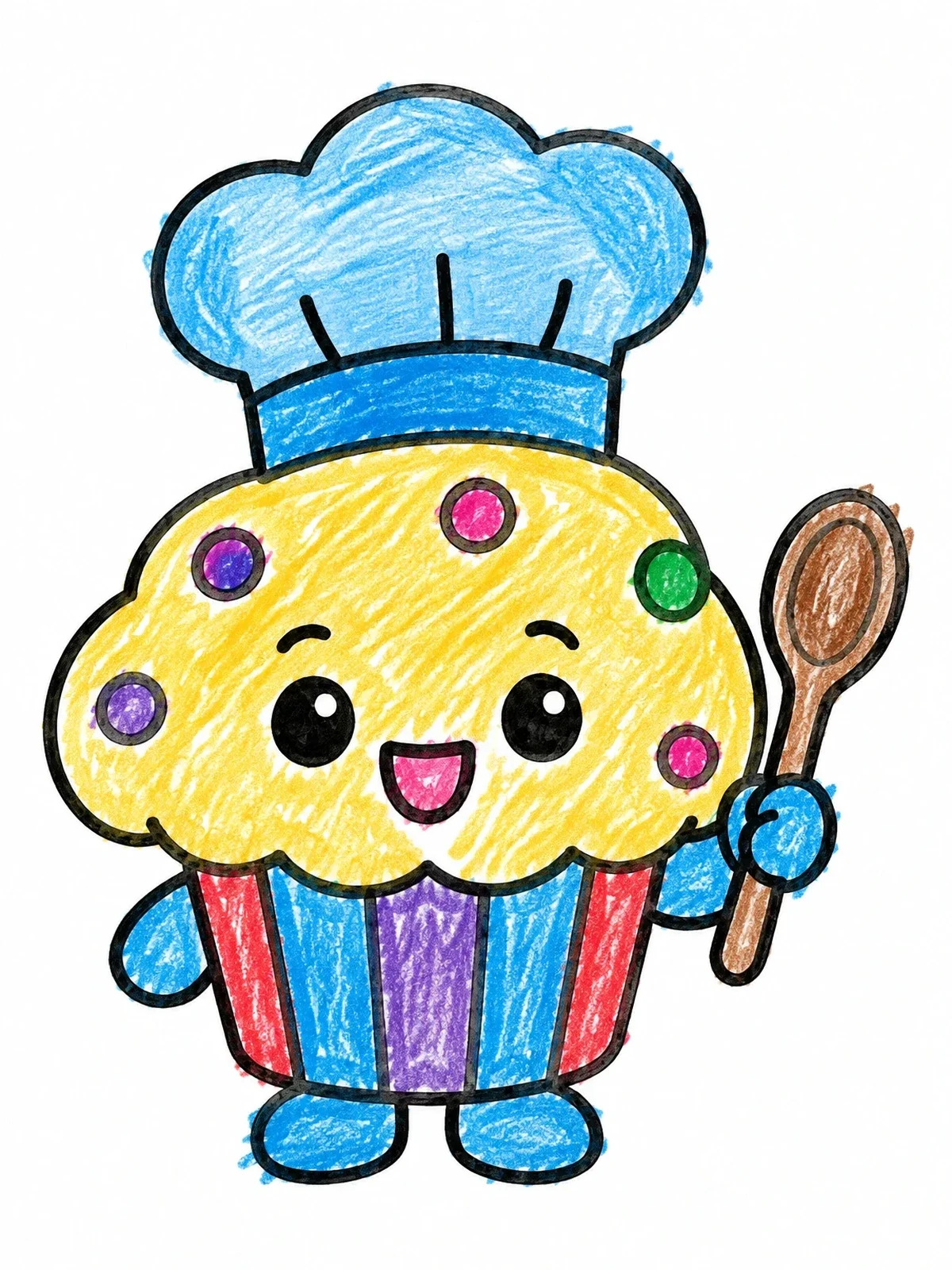 Colored example of the Cheerful Baker Muffin With Spoon coloring page