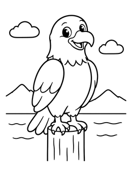 Free printable Cheerful Bald Eagle On A Wooden Post coloring page