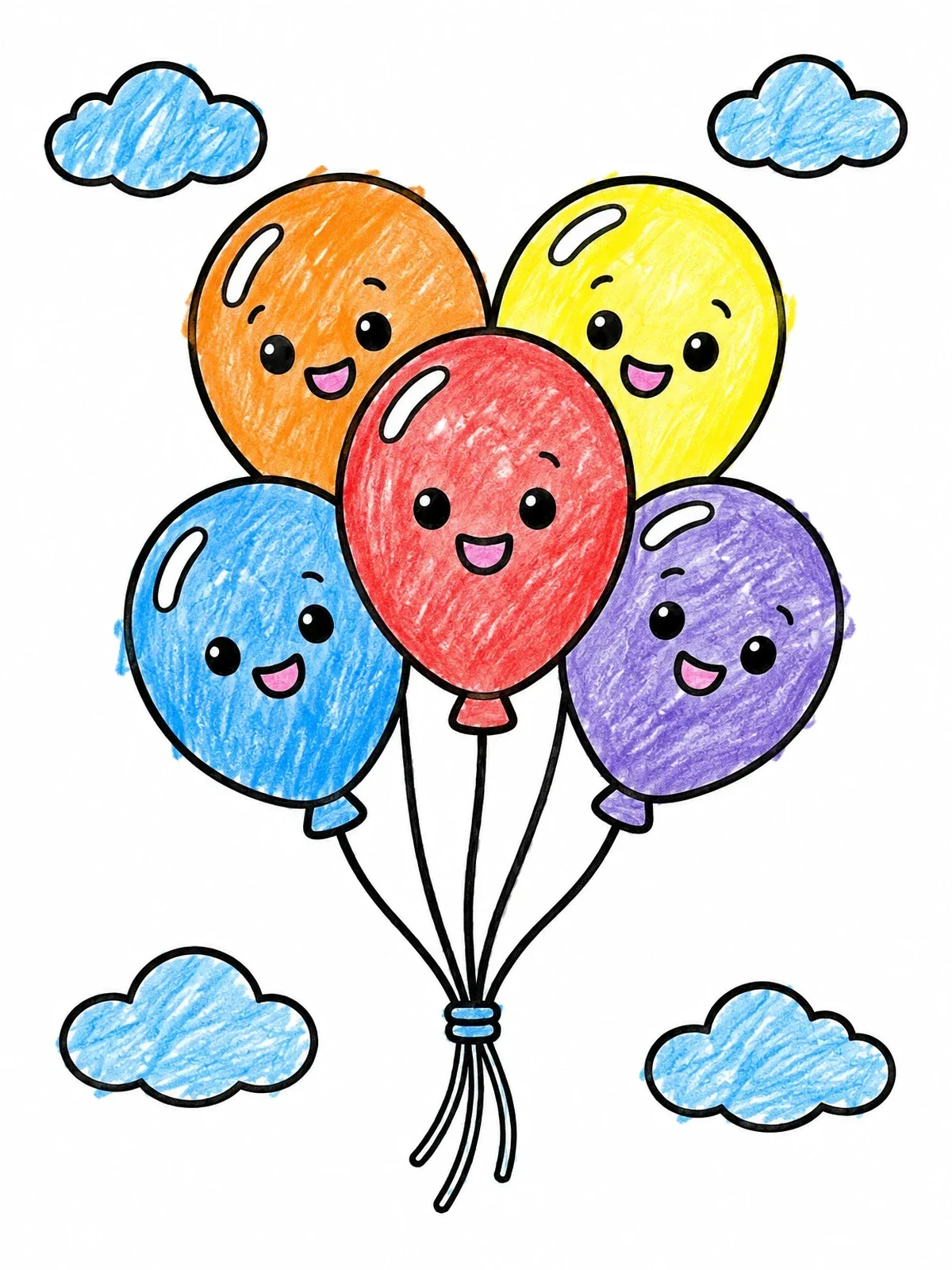 Colored example of the Cheerful Balloons Floating In Sky coloring page