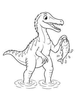 Free printable Cheerful Baryonyx Catching A Fish coloring page