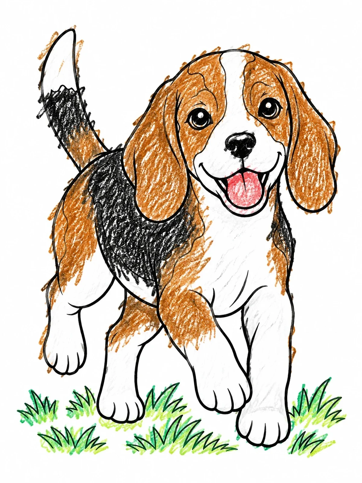 Colored example of the Cheerful Beagle Puppy On Grass coloring page