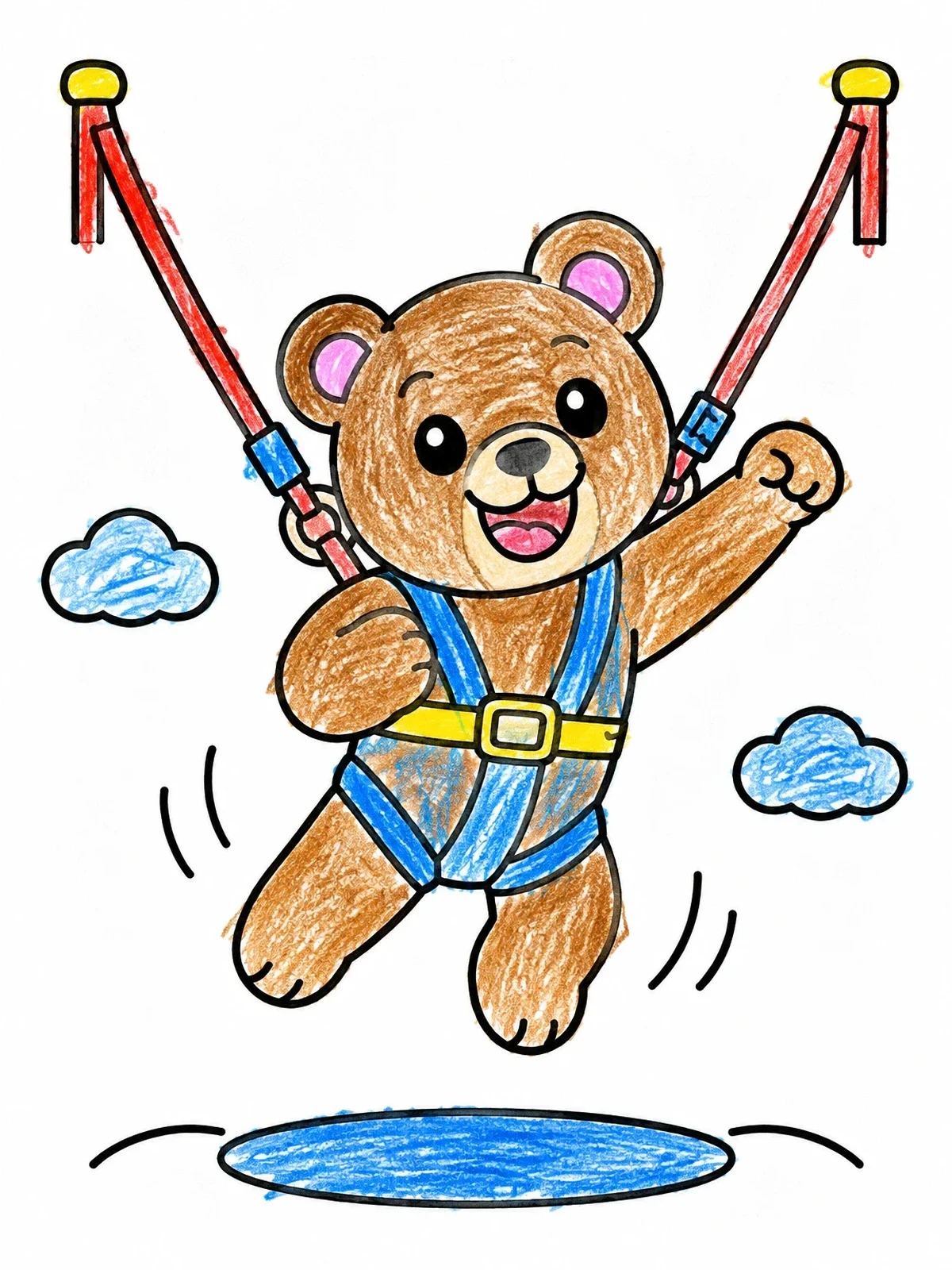 Colored example of the Cheerful Bear Bungee Trampoline Jump coloring page