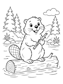 Free printable Cheerful Beaver On A Floating Log coloring page