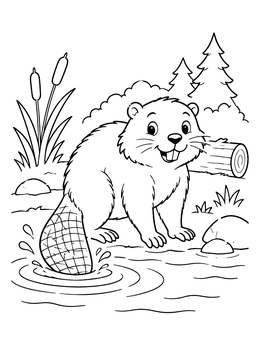 Free printable Cheerful Beaver Splashing Tail In River coloring page
