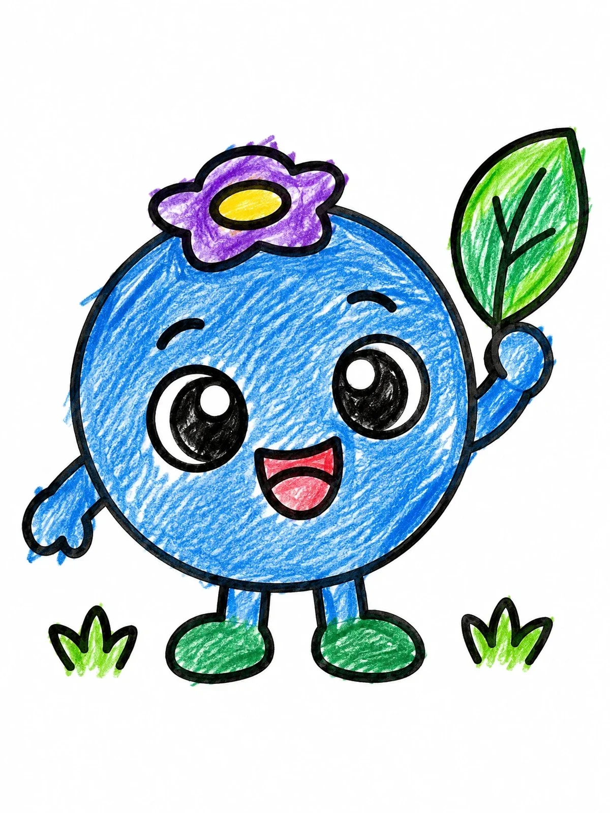 Colored example of the Cheerful Blueberry Holding A Leaf coloring page