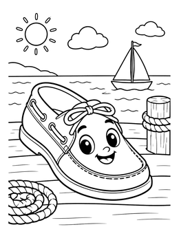 Free printable Cheerful Boat Shoe On The Pier coloring page