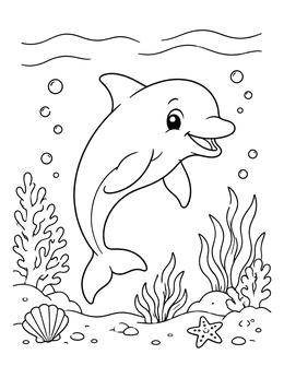 Free printable Cheerful Bottlenose Dolphin Underwater coloring page