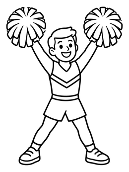 Free printable Cheerful Boy Cheerleader With Pom Poms coloring page