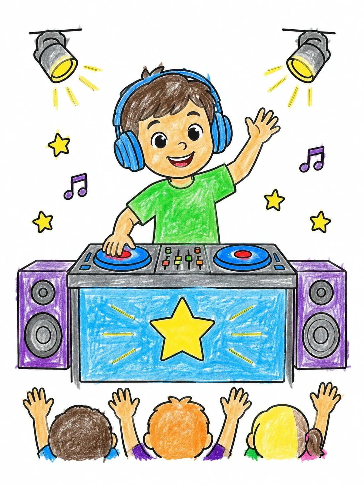 Colored example of the Cheerful Boy Dj At Turntables coloring page