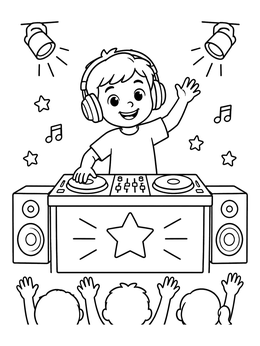 Free printable Cheerful Boy Dj At Turntables coloring page