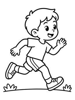Free printable Cheerful Boy Running Outside coloring page