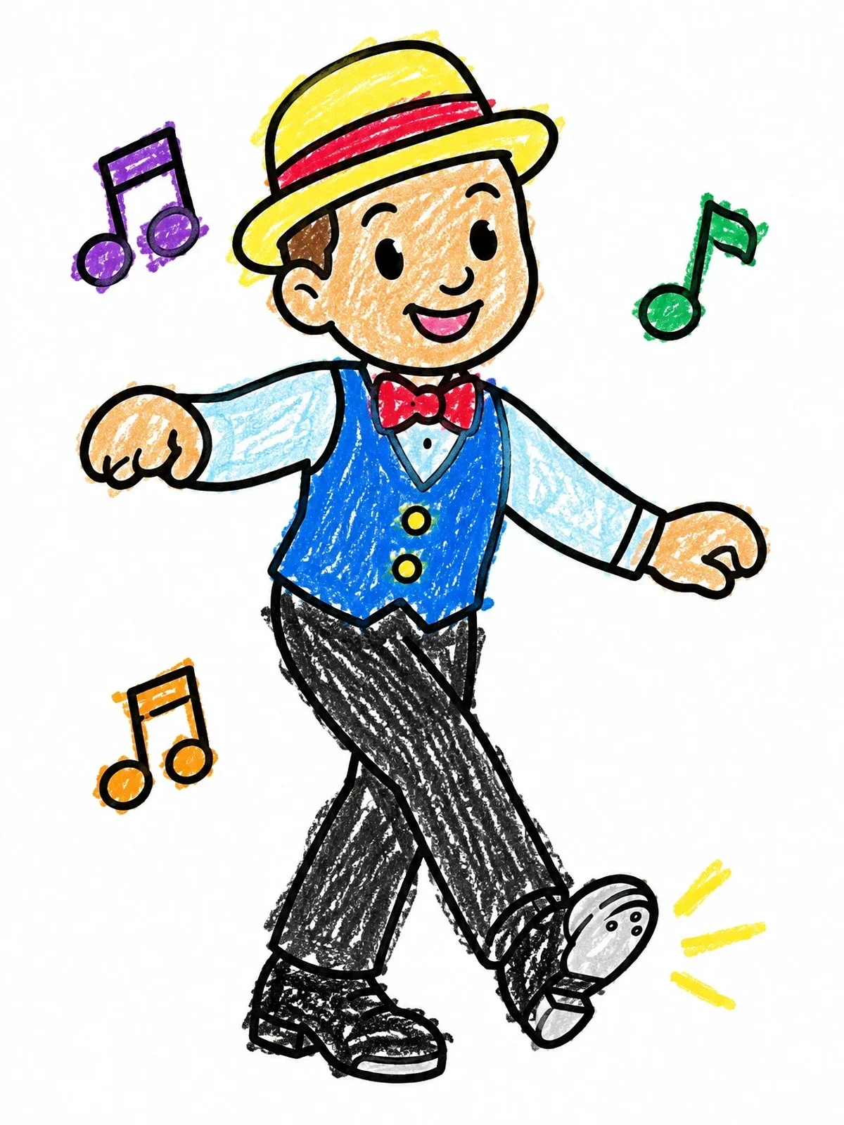 Colored example of the Cheerful Tap Dancer With Musical Notes coloring page