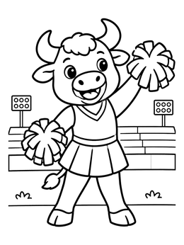 Free printable Cheerful Buffalo Cheerleader With Pompoms coloring page