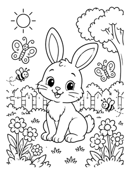 Free printable Cheerful Bunny In The Garden coloring page
