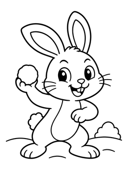 Free printable Cheerful Bunny With A Snowball coloring page